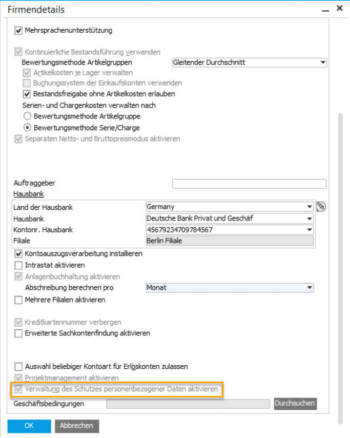 SAP Business One Version 9.3 - Datenschutz - Initialisierung des Schutzes personenbezogener Daten