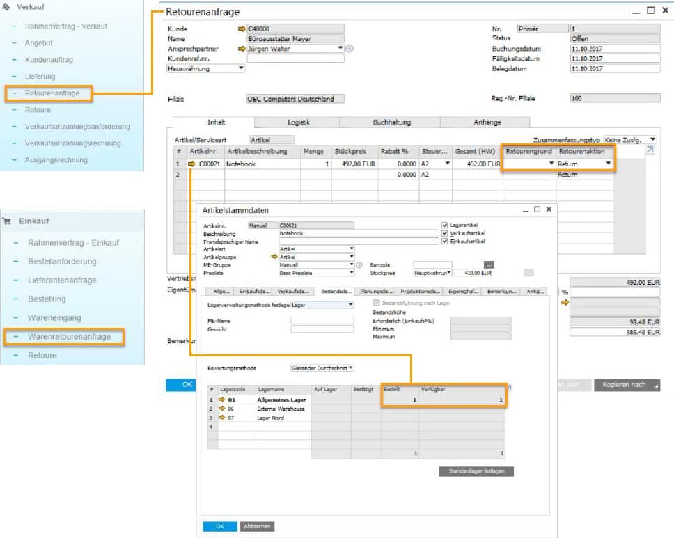 SAP Business One Version 9.3 - Einkauf-Verkauf-Service - Retourenanfrage I