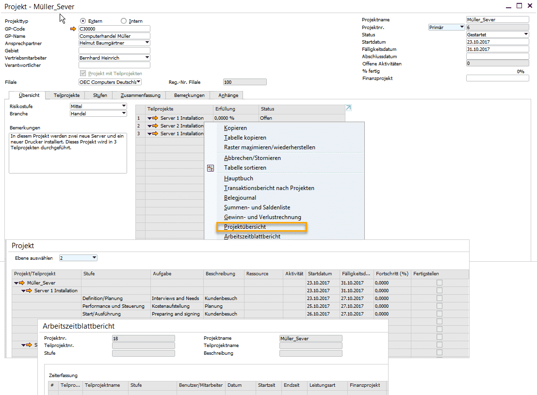 Nutzen Sie die Funktion Projektübersicht von SAP Business One 9.3, um einen schnellen Blick auf Ihr Projekt zu bekommen.