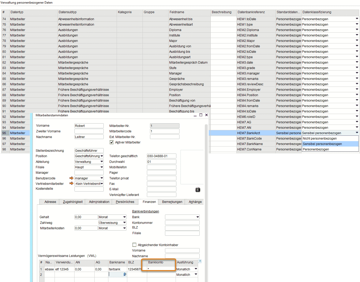 SAP Business One Version 9.3 - Datenschutz - Mitarbeiterstammdatenfelder als persönliche Daten markieren
