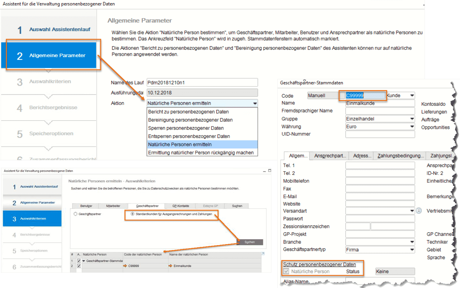 SAP Business One Version 9.3 - Datenschutz - Standardkunde für Ausgangsrechnung und Zahlung - Definition Natürliche Person