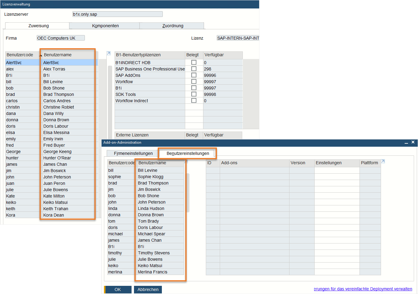 SAP-Business-One-Version-10.0-Benutzerfreundlichkeit-Benutzername-in-Lizenz-und-Addon-Administration