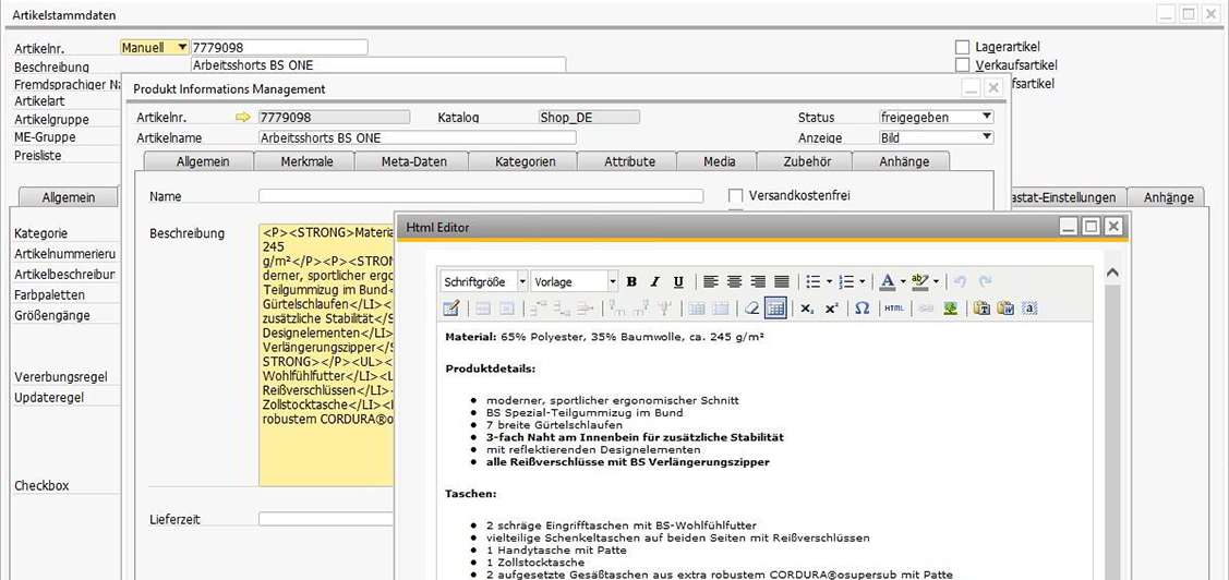 SAP-Business-One_E-Commerce_Burgia_Arbeitshose_HTML-Editor