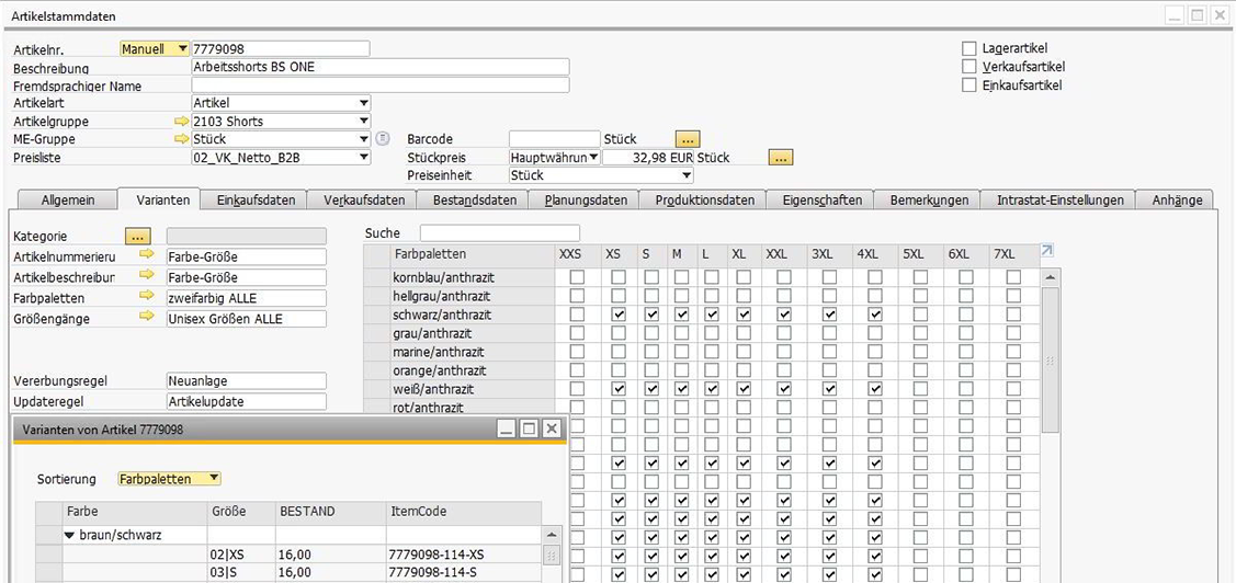 SAP-Business-One_E-Commerce_Burgia_Arbeitshose_Variantenmanagement